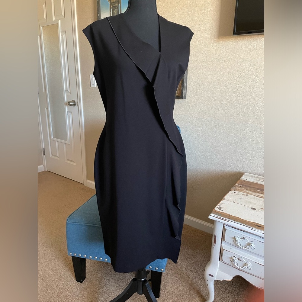 Anne Klein Side Ruched Black Sleeveless Dress